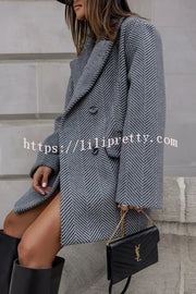 Fashion Stripe Print Lapel Pocket Coat