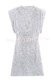 Fashionable Sequined Round Neck Sleeveless Slim-fit Mini Dress