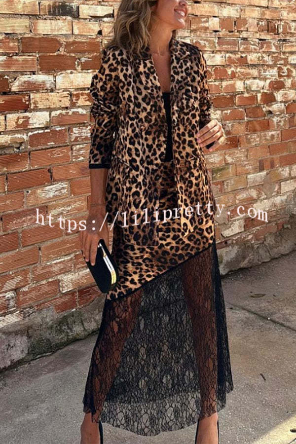 Coco Lady Leopard Lace Patchwork Irregular Skirt