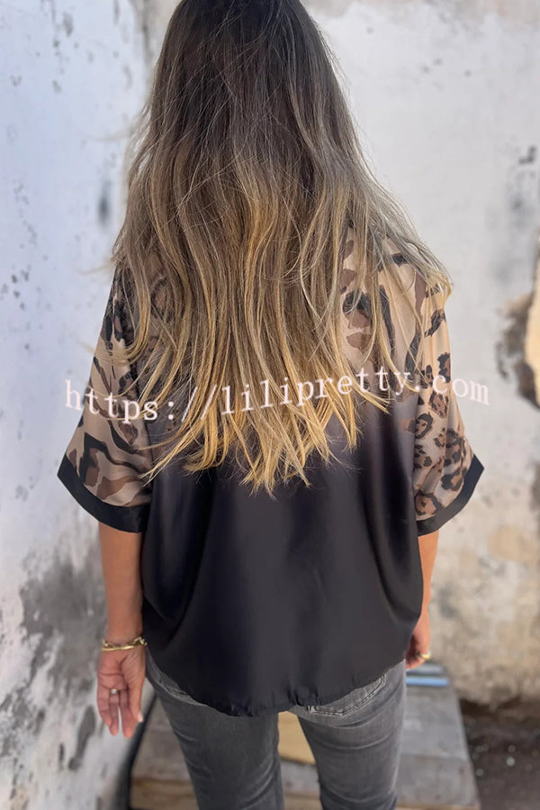 Classic Wild Satin Gradient Leopard Print Loose Short-sleeved Blouse