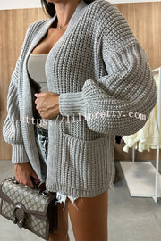 Solid Color V-neck Long-sleeved Casual Knitted Cardigan