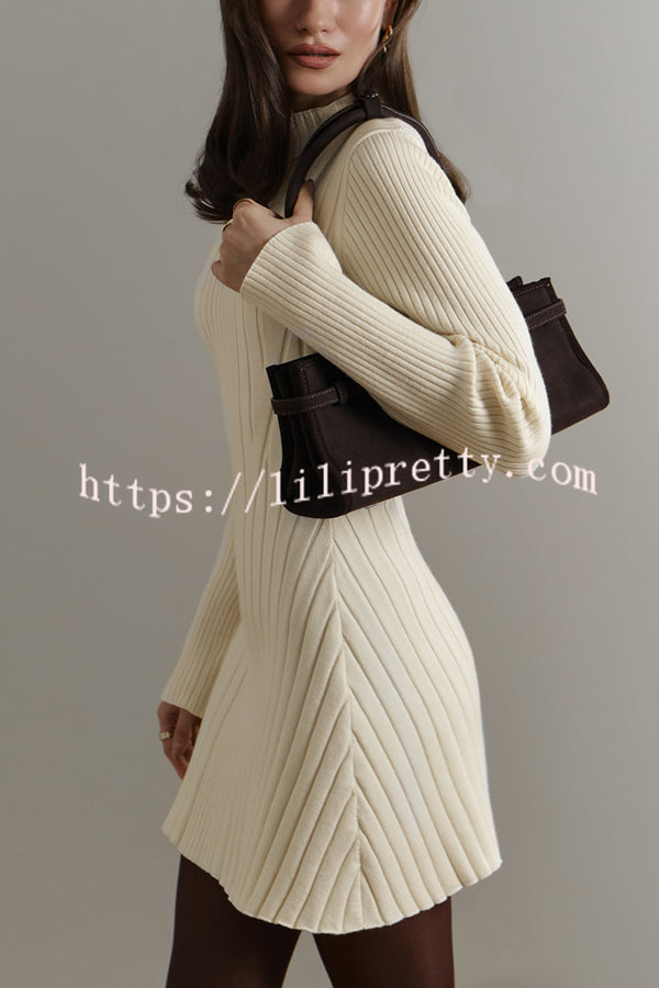 Solid Color Long-sleeved Slim-fit Elegant Knitted Mini Dress