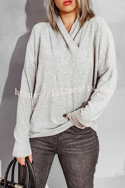 Lilipretty V Neck Long Sleeve Solid Color Hoodie