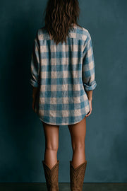 Plaid Print Loose Long-sleeved Shirt Style Mini Dress