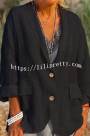 Lilipretty Linen Cotton Blend Long Sleeve Lightweight  Blazer