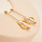 LIlipretty 18K Gold Titanium Steel Heart-shaped Peach Heart Pearl Earrings