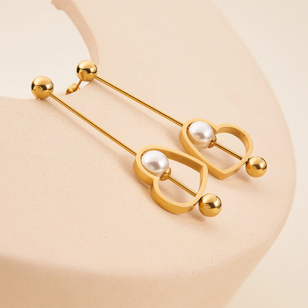LIlipretty 18K Gold Titanium Steel Heart-shaped Peach Heart Pearl Earrings