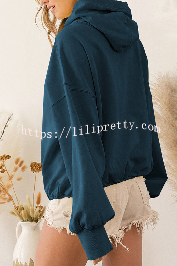 Lilipretty Front Pocket Zip Drawstring Long Sleeve Hoodie