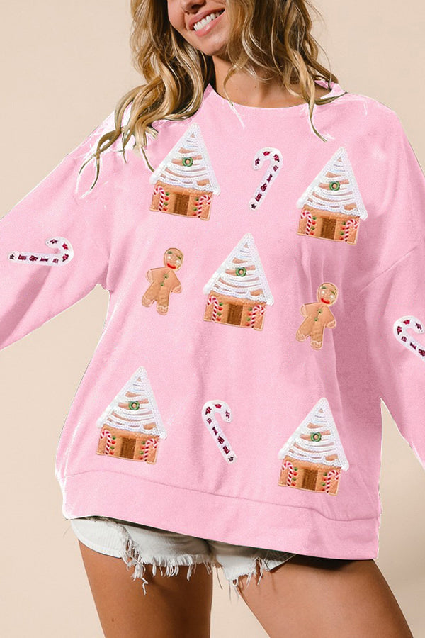 Christmas House Sequin Fashion Casual Sweatshirt