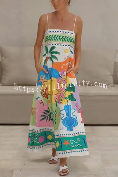 Unique Printed Strapless Sleeveless Resort Style Midi Dress