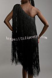 Fashion One-shoulder Slim-fit Elegant Tassel Mini Dress