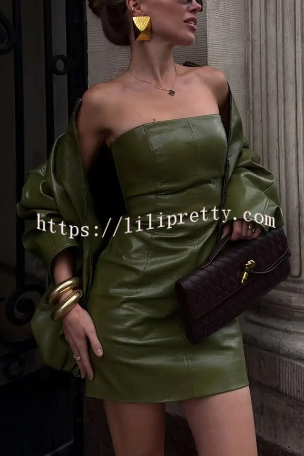 Sexy Tube Top Back Zipper Slim Leather Mini Dress