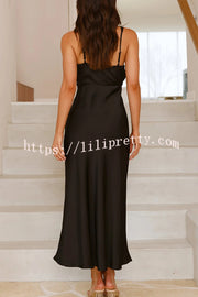 Satin Solid Color Elegant Sling Waist Open Back Maxi Dress