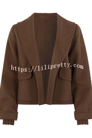 Comfortable Season Shawl Collar Open-front Long Sleeve Flap Pockets Crop Coat