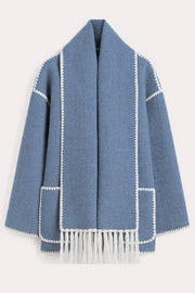 Stylish Loose Pocket Long Sleeve Coat and Warm Fringed Scarf