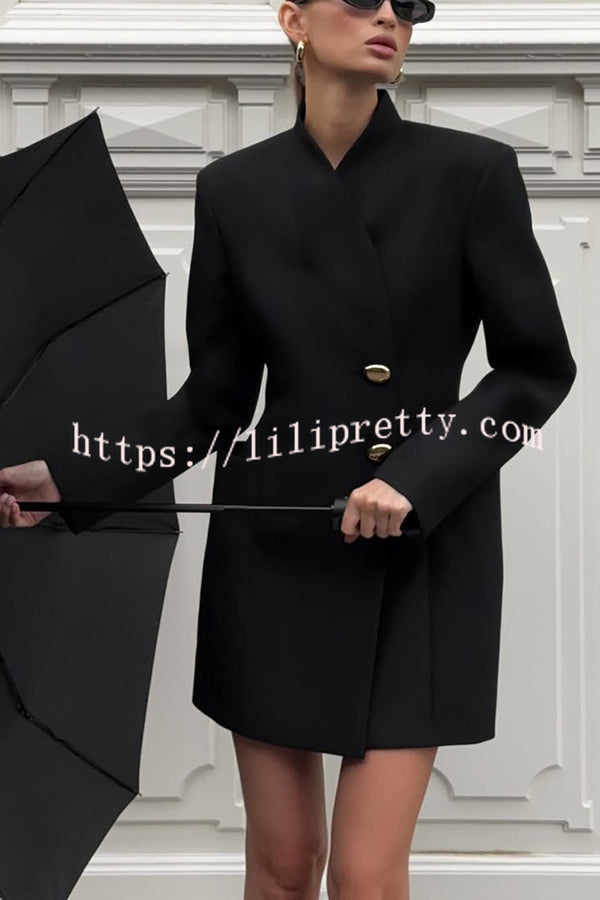 Kayleen Stand V-neck Decorative Metal Button Long Sleeve Pocket Blazer Mini Dress