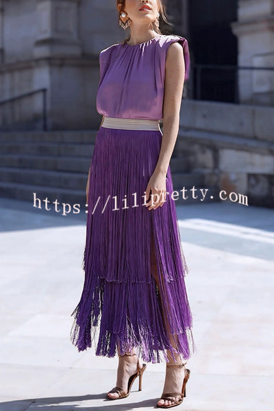 Elegant Tassel Hem Elastic Waist Casual Maxi Skirt