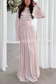 Stylish and Elegant Waist-tie Back Pleated Maxi Dress