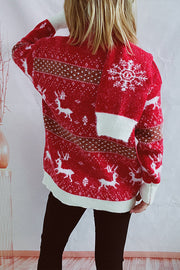 Christmas Pattern Knitted Round Tie Scarf Long Sleeve Sweater