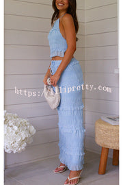 Feel Chic and Romantic Sequin Textured Material Drawstring Waist Tiered Maxi Skirt