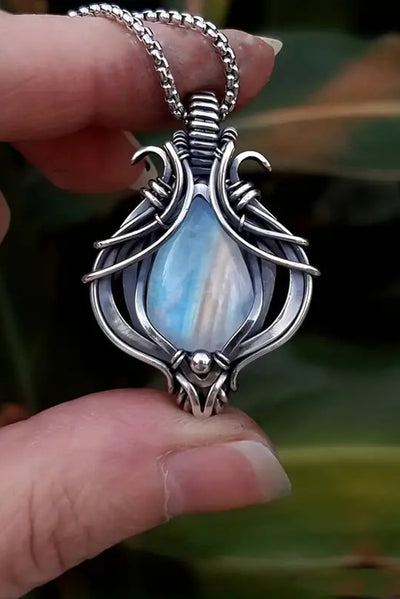 Vintage Moonstone Hollow Water Drop Pendant Necklace