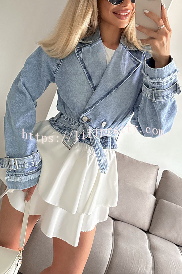 Fashion Lapel Long-sleeved Short Denim Jacket