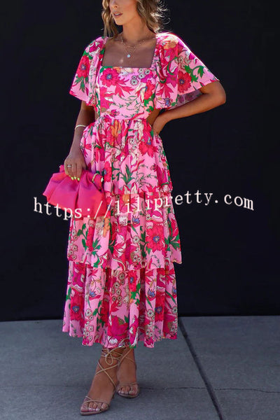 Lilipretty It's All Special Floral Cutout Waist Tiered Midi Dress