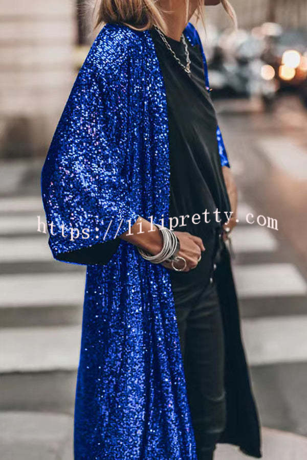 Lilipretty Disco Glamour Sequin Bell Sleeve Kimono