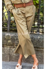 Classic Charm Mid-rise Pocketed Loose Cropped Pants