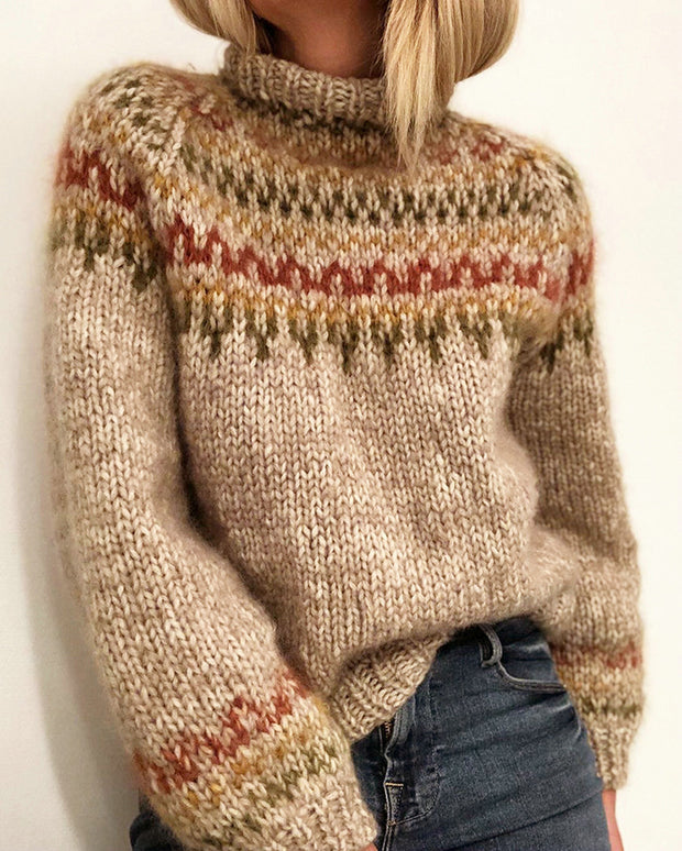 Lilipretty Retro Pattern Knit Colorful Crochet High Neck Pullover Sweater