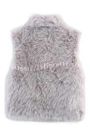 Stylish Collared Sleeveless Short Faux Fur Vest