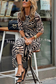 Lilipretty Natural Beauty Mesh Zebra Print Ruched Stretch Maxi Dress