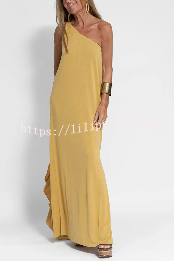 Lilipretty Flawless and Free One Shoulder Relaxed Slit Maxi Dress