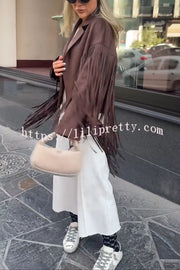 Western City Suede Long Tassels Long Sleeve Lapel Relaxed Jacket