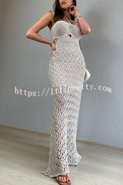 Lilipretty® Sunset Beach Stroll Knit Texture Cutout Detail Halter Stretch Maxi Dress