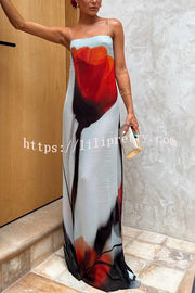 Lilipretty® Seasonal Blooms Abstract Tulip Print Slip H-line Vacation Maxi Dress