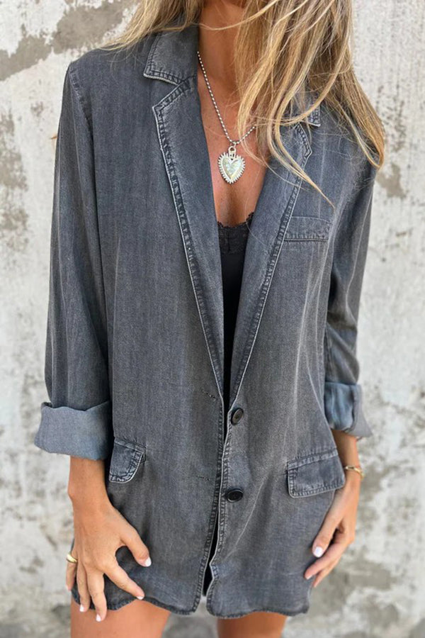 Fashionable Lapel Casual Loose Long Sleeve Denim Jacket