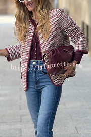 Warm Texture Plaid Button Quilted Pocket Loose Cotton Jacket