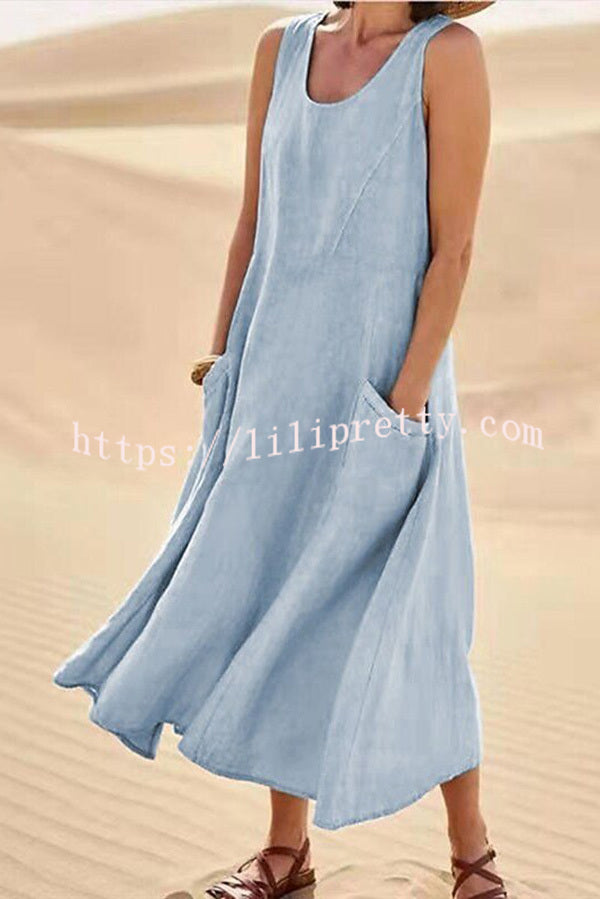 Lilipretty® Solid Sleeveless Pocket Loose Comfort Midi Dress