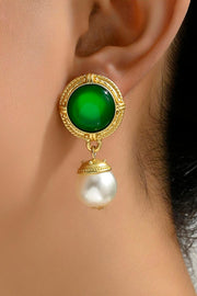 LIlipretty Retro Elegant Gentle Court Green Glaze Pearl Dangle Earrings