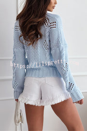 Fashion Hollow Long Sleeve V-neck Button Loose Knitted Cardigan
