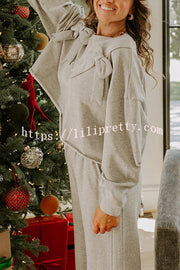 Dear Daydream Loose Bow Tie Long-Sleeved Sweatshirt and Elastic Waist Pocket Pants Set
