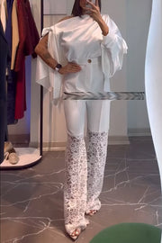 Chic Moment Floral Lace Patchwork High Rise Wide Leg Pants