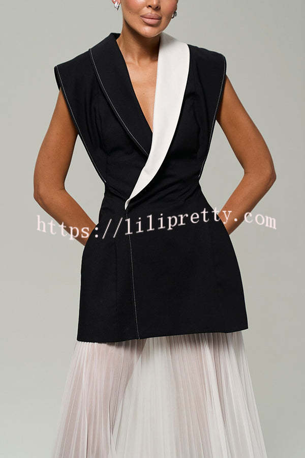 Modern Day Contrast Color Wide Sleeve Waisted Lapel Suit Vest