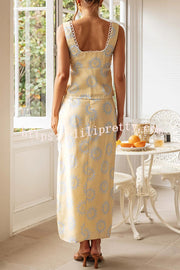 Fabulous Sunshine Print Lace Backless Slit Skirt Suit