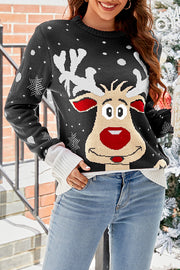 Lilipretty Christmas Print Crew Neck Long Sleeve Sweater