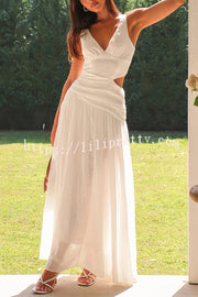 Solid Color V-neck Waist Hollow Slim Maxi Dress