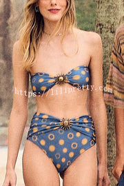 Sun Print Metal Embellishments Stretch Two-piece Bikini Swimsuit