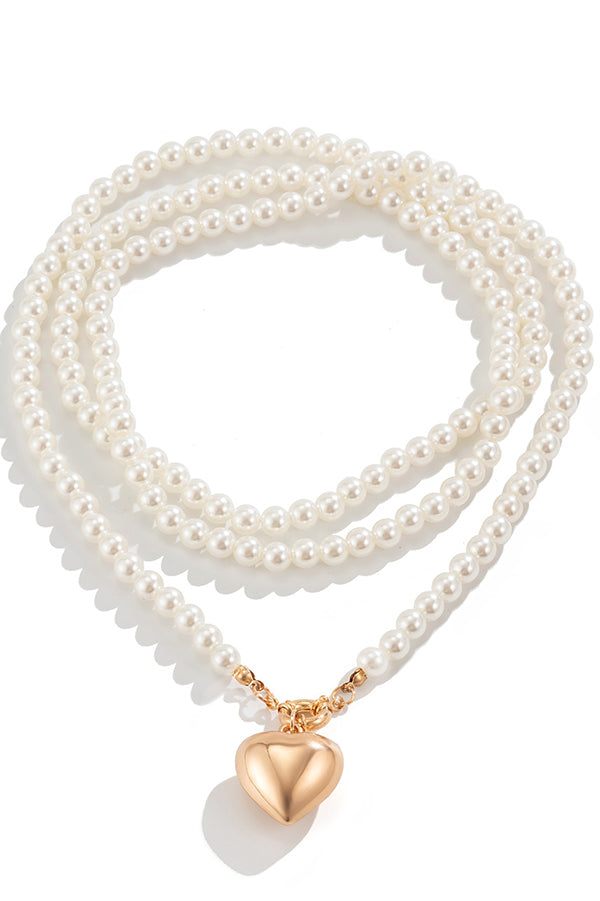 Elegant Love Pendant Imitation Pearl Multi-layer Necklace