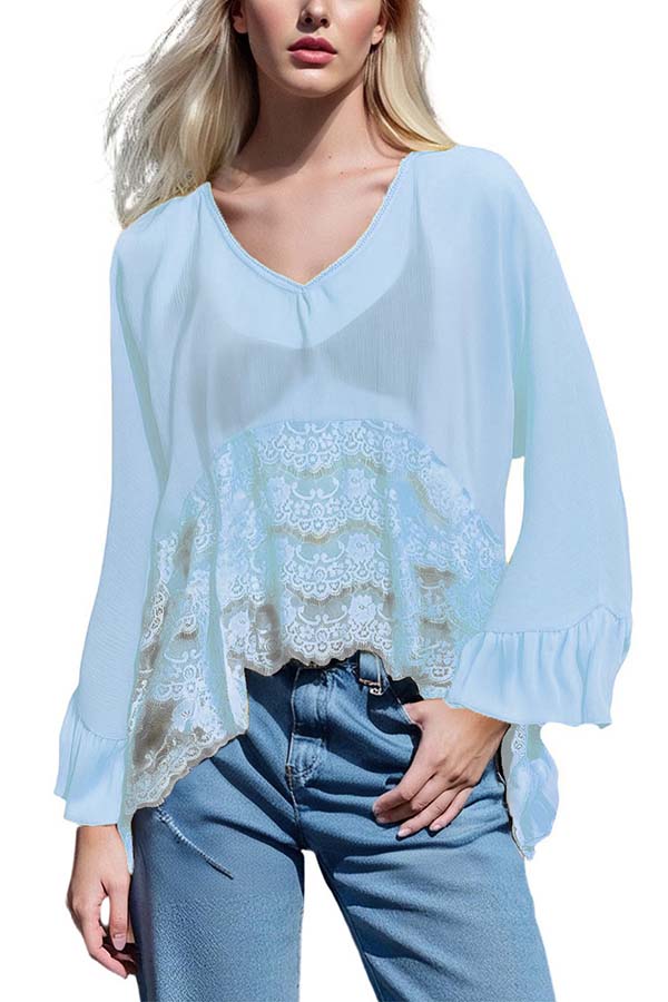 Fashionable Patchwork Lace Batwing Sleeve Loose Beach Cover Up